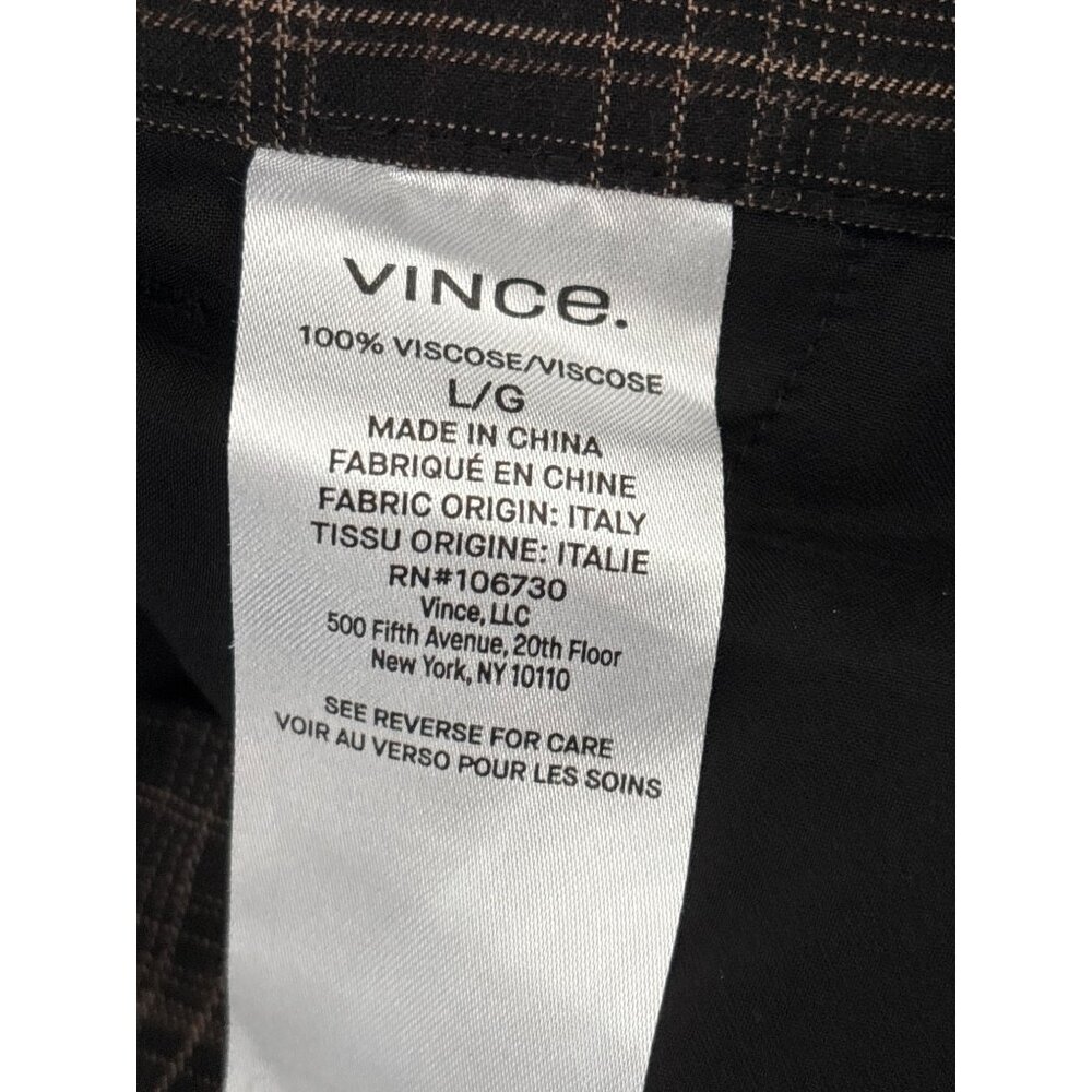 Vince Pants Sz L Quiet Luxury Plaid Viscose Brown Relaxed Trousers Pockets Comfy - Picture 5 of 16